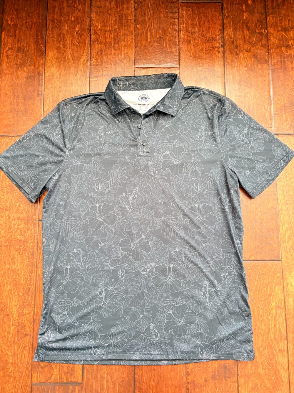 Men's Floral Performance Polo - Charcoal Gray